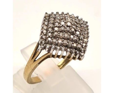9K YELLOW GOLD DIAMOND FANCY CLUSTER RING 3.9G 0.50CT SIZE R 