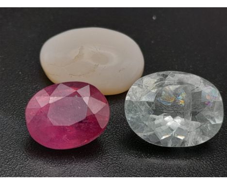 Set of 3 Certified Gems - Ruby, Ethiopian Fire Opal and Aquamarine. 