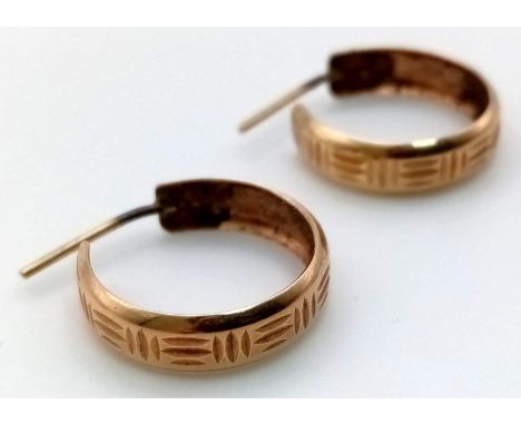 A Pair of 9K Yellow Gold Vintage Hoop Earrings. 1.25g 