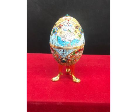 Russian silver enamel gem stone large egg Weight 140 . 8 grams 11.4cm height Diameter 5.1cm Width at bottom