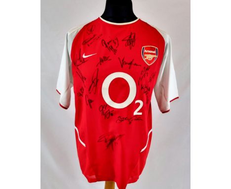 A 2003/4 Arsenal FC Match Quality Signed Shirt. O2 sponsor era. Signatures to include: Adams, Henry, Wright, Campbell, Viera,