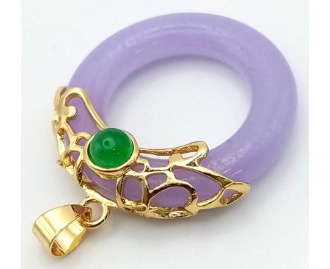 A Lavender Jade Pendant on Gilded Backing. 28mm. 