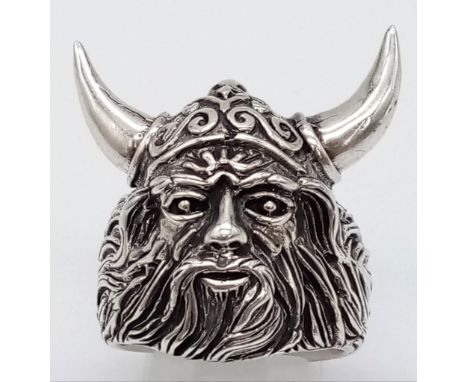 A Vintage Viking-Styled Solid Silver Ring. Size R. 16.5g. 