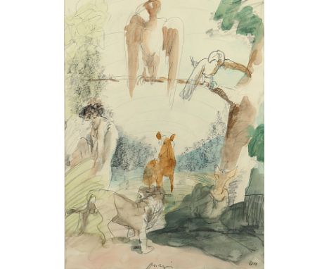 ANZINGER, Siegfried, "o.T", Bleistift, Aquarell auf Karton, 38 x 29 (Passepartoutausschnitt), handsigniert und datiert 2011, 