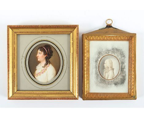 ZWEI MINIATUREN, "Portrait eines Mannes und einer Frau", Mischtechnik auf Malplättchen, gerahmt, bis 15,5 x 13, E.18./A.19.Jh
