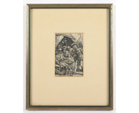 Georg Pencz, (1500-1550), "Mucius Scaevola legt seine Hand ins Feuer", Kupferstich, 11,2 x 7,2, Titus Manlius Römische Helden