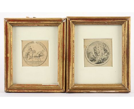CHODOWIECKI, Daniel, zugeschr., 2 Entwürfe einer Medaille, Kupferstiche, Dm 4,5, um 1790, R. 