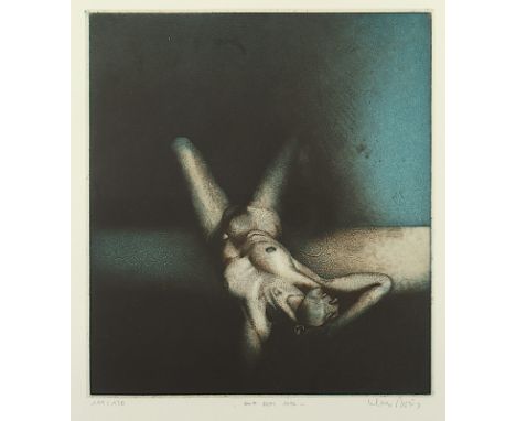 BÖTTGER, Klaus, "Erotische Szene auf dem Sofa", Original-Farbradierung, 30 x 27, nummeriert 114/120, betitelt, handsigniert, 