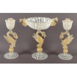 DREITEILIGE TISCHGARNITUR, Glas, wohl Salviati, Murano