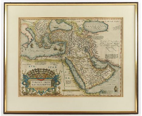 Türkei, "Turcici imperii descriptio", kolorierter Kupferstich, 39 x 49, Ortelius aus "Theatrum Orbis Terrarum", Antwerpen um 