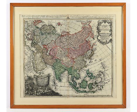 ASIEN, kolorierter Kupferstich, 47 x 54,5, Homann Erben, um 1744, R. 