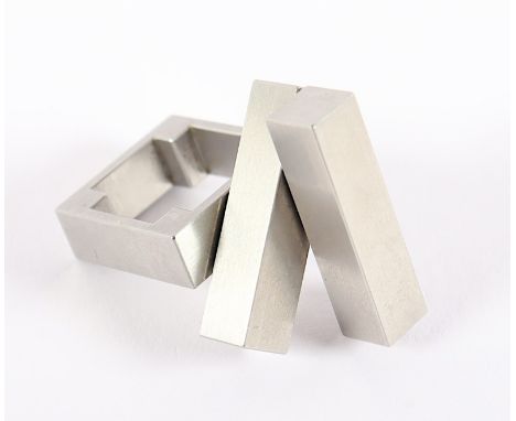 KINETISCHER RING, Edelstahl, zwei beweglichen Quader, 2,9 x 0,7, RG 49, Ref. 1/10 81, Herstellersignet Prof. Friedrich Becker