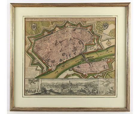 Frankfurt/M., "Franckfurt am Mayn", kolorierter Kupferstich, 48 x 56,5, leicht besch., M. Seutter, 17.Jh., R. 