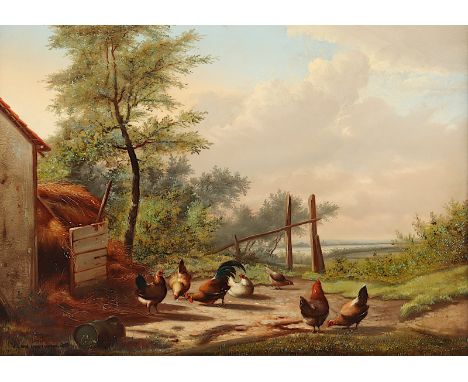 VAN LEEMPUTTEN, Johan Lodewijk (1840-1910), zugeschrieben, "Hühnervolk", Öl/Holz, 33,5 x 48, unten links nachträglich bez., R