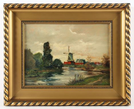 UNVERDROSS, Raphael Oskar (1873-1952), "Niederländische Landschaft mit Windmühle", Öl/Malkarton, 27 x 36, unten links signier
