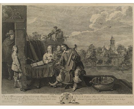 TENIERS, David, nach, "Teniers und seine Familie beim Musizieren", Kupferstich, 31 x 47, von LeBas, 18.Jh., R. 