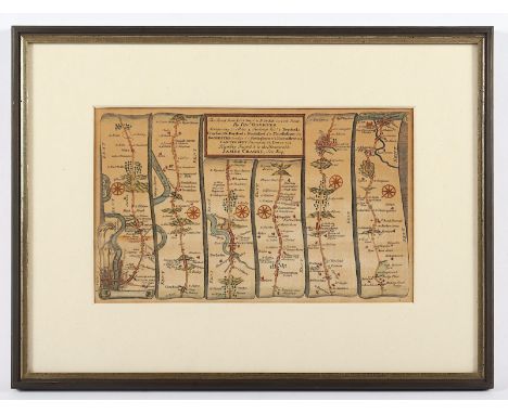 Karte, "The Road from London to Dover", kolorierter Kupferstich, 18 x 27, England, 19.Jh., R. 