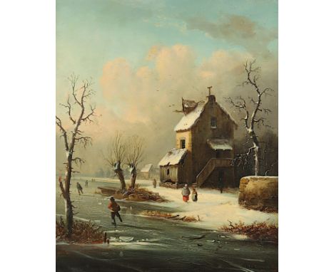 VAN ZEEBROECK (Niederlande M.19.Jh.), "Niederländische Winterlandschaft", Öl/Lwd., 66 x 55, doubliert, unten rechts signiert 