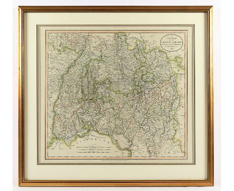 SCHWABEN, "A new map of the circle of Swabia", kolorierter Kupferstich, 45,5 x 51,5, John Cary, um 1799, R. 