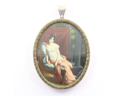 Bildnisanhänger, 925/ooo Silber, übermalter Druck nach François Gérard (1770-1837), "Portrait de Juliette Récamier", L 11, 74