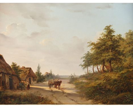 WESTENBERG, George Pieter (1791-1873), "Landschaft mit Bauernhäusern und Figuren", Öl/Holz, 31,5 x 42,5, unten mittig signier