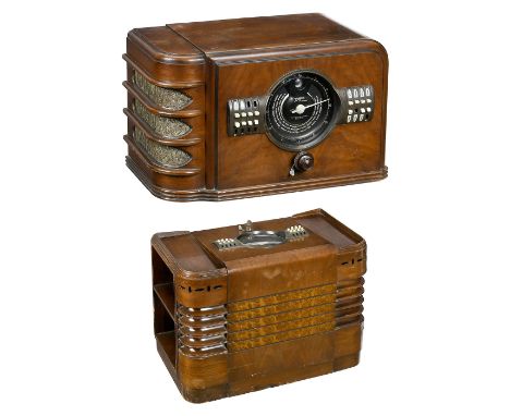 2 Zenith-RadioempfängerZenith Radio Corp., Chicago. 1) Modell 9S344 Sesselsuper, um 1938, 9 Röhren, Mittelwelle, Kurzwelle un