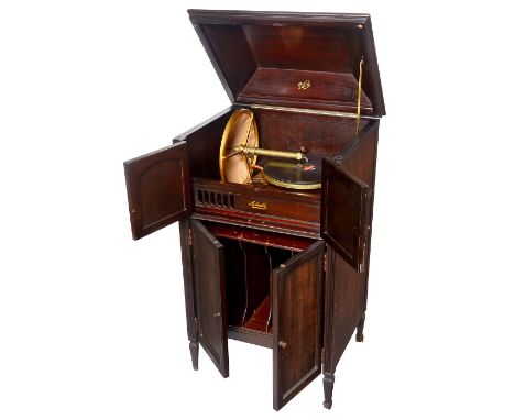 Stand-Grammophon Pathé Actuelle, um 1925Nr. 2420, geeignet zum Abspielen von Pathé-Tiefenschrift-Schallplatten, mit Papiermac