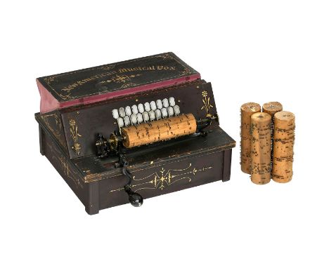New American Musical Box in Original-Versandkiste, 1887Eine Variante der Gem Roller Organ, amerikanische Organette mit Holzwa