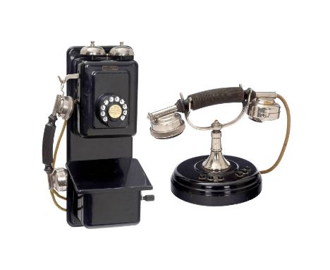 2 belgische Telephone von Bell, um 1930Bell Telephone Manufacturing Company, Antwerpen. 1) Wandtelephon Modell 2650A, Metallg