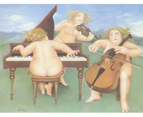 Beryl Cook (1926-2008) - 'Meadow Suite', three musical nudes, signed in pencil to margin, blind stamp seal, colour lithograph