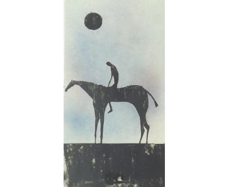 Possibly by Elizabeth Frink (1930-1993) - horse and rider at sunset, indistinctly titled, dated 1970, limited 20/25 lithograp