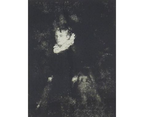Attributed to Walter Greaves (1846-1930) - Portrait study of a young boy wearing black costume and white lace ruff, black and