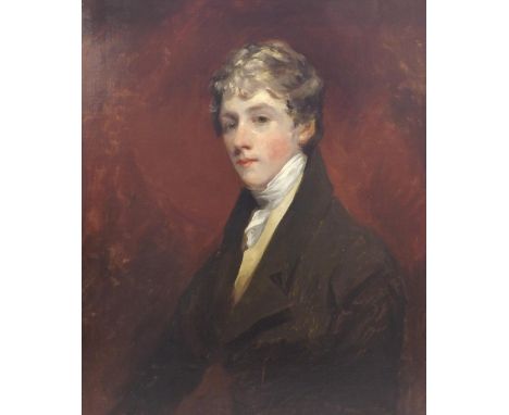 Circle of Sir Thomas Lawrence, P.R.A., (1769-1830) - Portrait sketch of a young Regency gentleman, head and shoulders, wearin