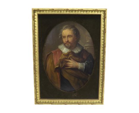 Continental School (18th century) - Portrait of a gentleman, three-quarter length wearing brown and red robes, with lace coll