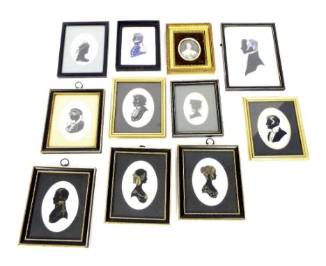 Collection of ten various silhouette pictures, dating from the 19th century and later; together with bust portrait study of a