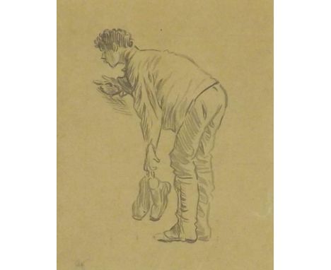 Charles Samuel Keene (1823-1891) - Study of a male figure holding his shoes in his left hand, extensively inscribed on a late