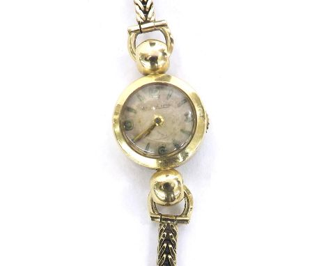 Jaeger LeCoultre 9ct lady's bracelet watch, the small silvered dial with Arabic quarter numerals and baton markers, back wind