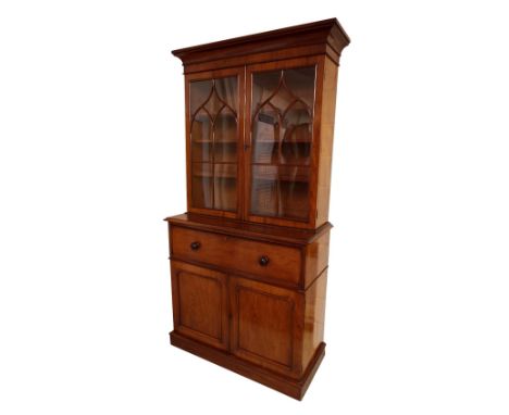 Good 19th century mahogany secretaire bookcase, the raised back with astragal glazed doors over the fitted secretaire with bi