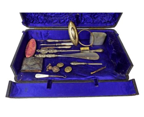 Collection of silver and other bijouterie items to include boot hook and shoe horn, silver handled tools etc