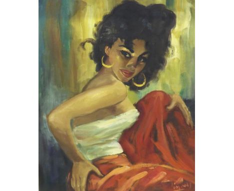 Mid 20th Century School - kitsch art portrait of a Mediterranean lady in the manner of  Vladimir Tretchikoff, indistinctly si