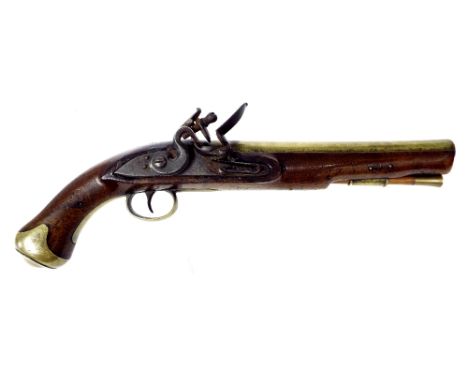 George III Tower Light Dragoon pattern naval flintlock pistol, with walnut stock, brass mounts, brass barrel and brass tipped