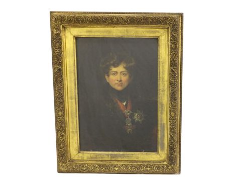 After Sir Thomas Lawrence (19th century) - Portrait of George IV, half length wearing the Royal Garter and other official ord
