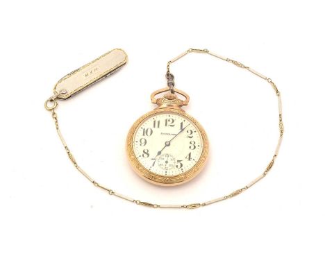 South Bend Watch Co for Studebaker: a 10k gold filled Railroad Model manual-wind pocket watch, the Arabic dial with subsidiar