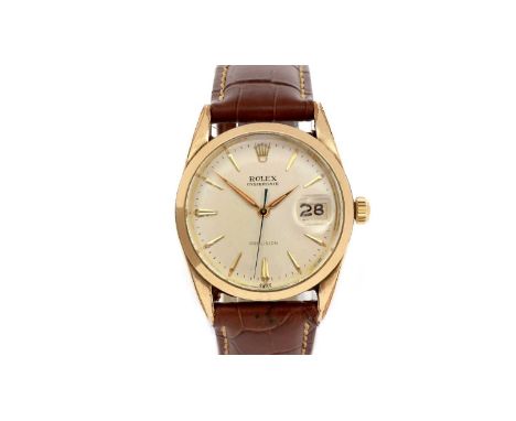 Rolex Oysterdate Precision: a gold-capped cased manual wind wristwatch, ref 6694, seral no. 917***, the dial with triangular 