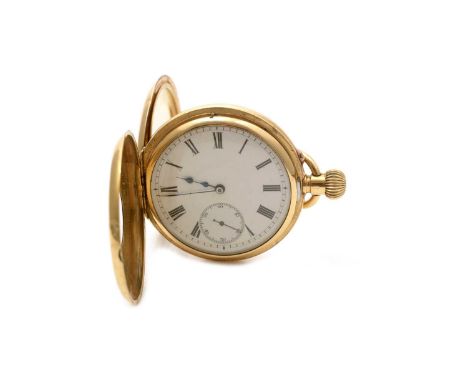 Goldsmiths &amp; Silversmiths Co Ltd (retailers): an 18ct yellow gold cased half-hunter pocket watch, Swiss made, circa 1913,