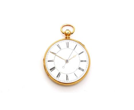 Gresham &amp; Son, Leeds &amp; Bradford: an 18ct yellow gold cased open faced pocket watch, the white enamel roman dial with 