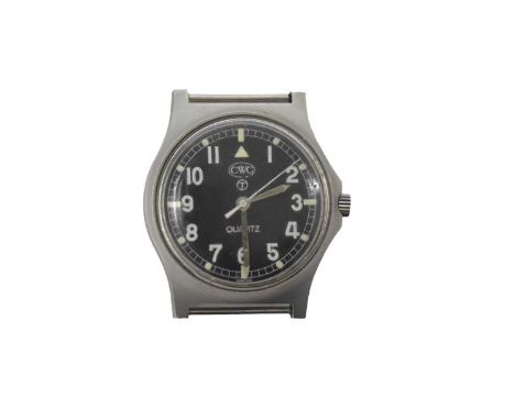 CWC: a Military steel cased quartz wristwatch, the black arabic dial with central seconds hand, fitted a a quartz movement, t
