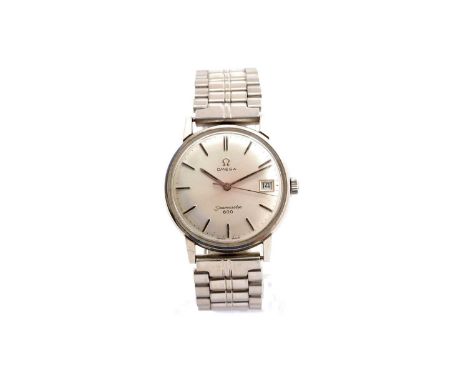 Omega Seamaster 600: a steel cased manual-wind wristwatch, the silvered baton dial with date aperture, fitted seventeen-jewel