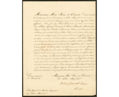 LOUIS III (1806-1877) Grand Duke of Hesse and by Rhine 1848-77. A good L.S., `the good brother and cousin Louis´, one page, m