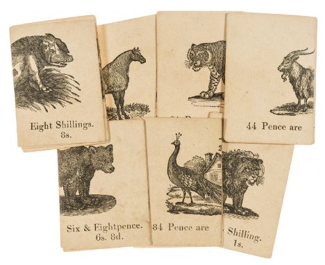 Card game.- Bewick (Thomas) [A Money Counting Game], 34 pasteboard cards from 17 pairs only (of ?), wood-engraved illustratio